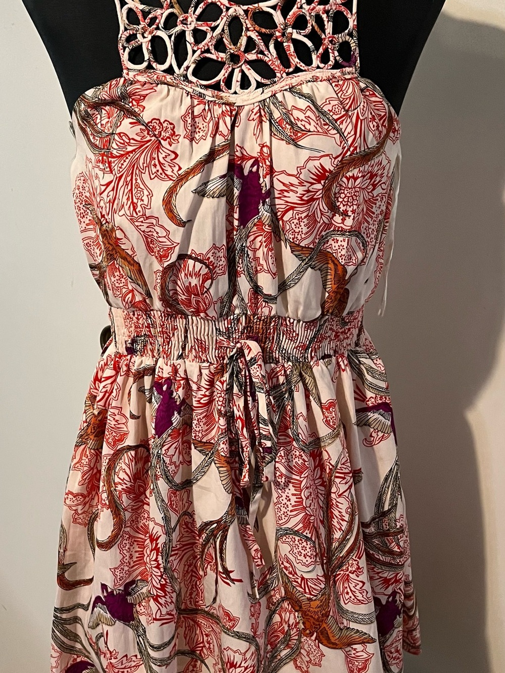 American Rag Cream Mini Dress with Red & Purple Floral Print